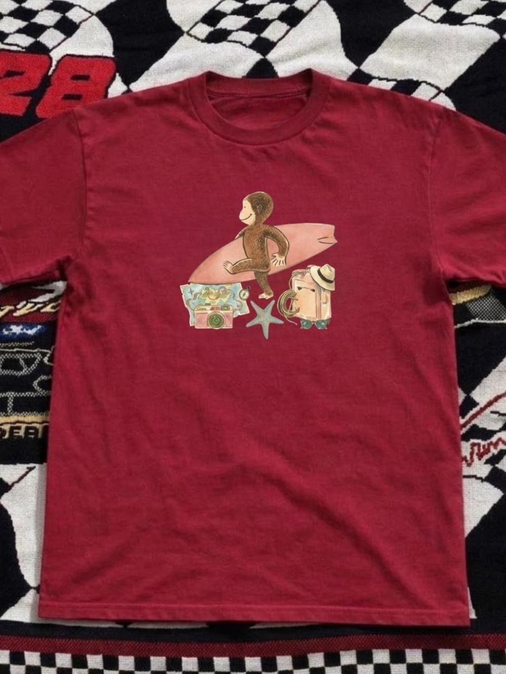 Gildan Maroon Surf Monkey Graphic Tee